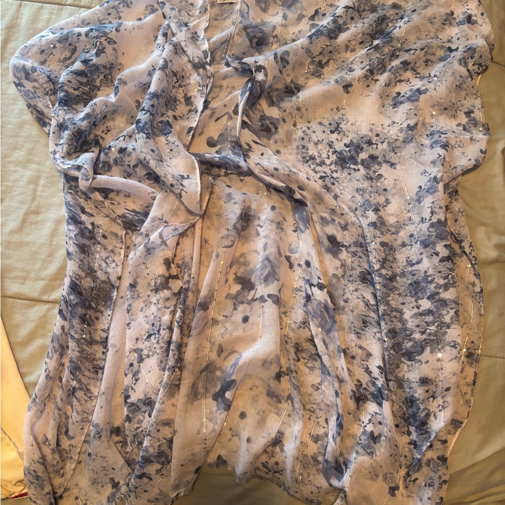 Blue and White Patterned Sheer Blouse